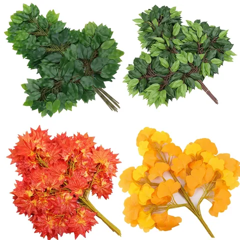 Artificial Tree Leaves Branch Realistic Satin Plastic With Glue Coating Waterproof For Home Wedding Outdoor Garden Decoration