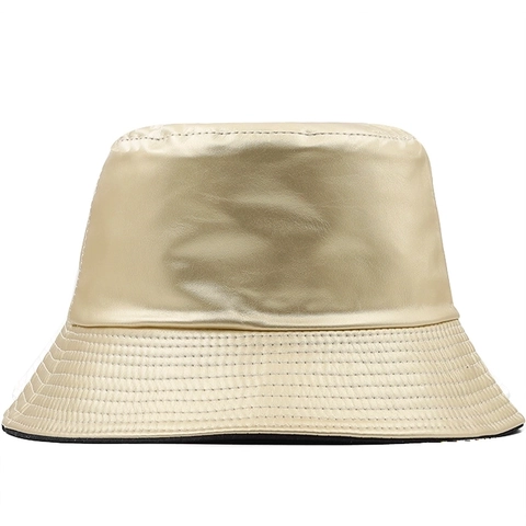 Metallic Shiny Reversible PU Leather Bucket Hat For Men Women Waterproof Windproof Sunshade Outdoor Fashion Fisherman Cap