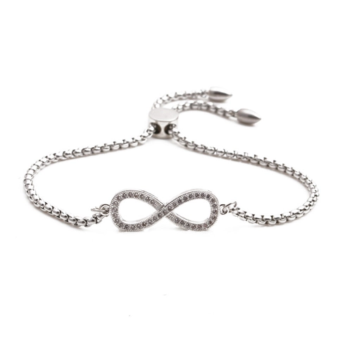 Infinity Bracelet Stainless Steel Adjustable Slider Chain Cubic Zirconia Silver Color Elegant Jewelry Women