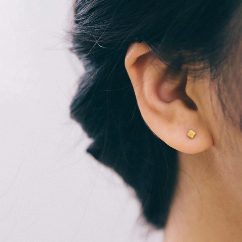 Minimalist Stainless Steel Geometric Stud Earrings For Women Square Triangle Round Heart X Shape Gold Silver Rose Gold Tiny Piercing Jewelry
