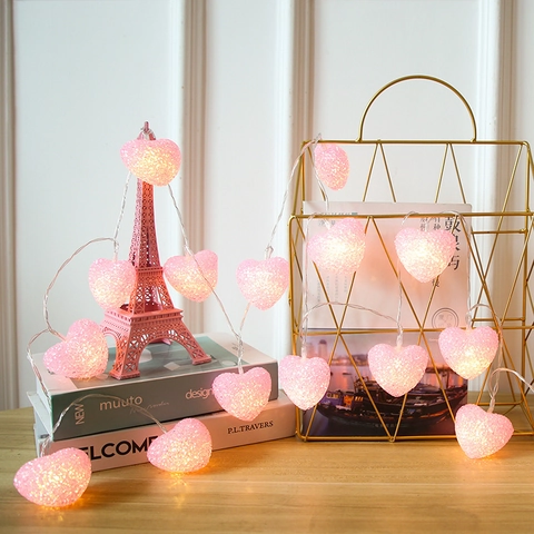 Heart Shaped LED String Lights Crystal Texture Warm Glow For Wedding Valentine Party Bedroom Decor Battery Operated