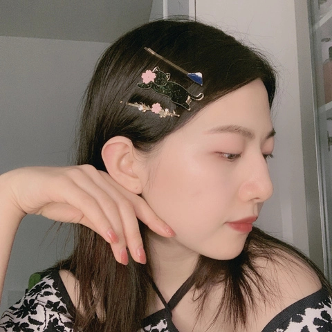 Mollette Per Capelli Gatto Cartone Animato Cielo Stellato Lega Smalto Fermagli Laterali Per Donne Ragazze Stile Giapponese Accessori