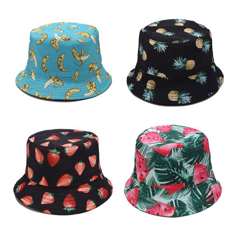 Fruit Print Bucket Hat Polyester Sun Protection Outdoor Summer Casual Basin Cap For Men Women