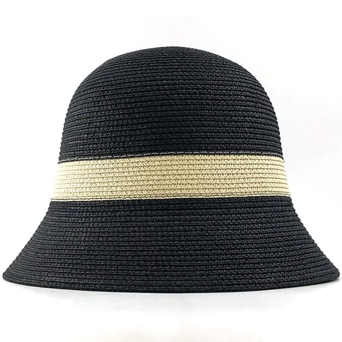 Women Straw Bucket Hat Foldable Sun Protection Breathable Beach Vacation Hepburn Style Summer Shade Woven Cap