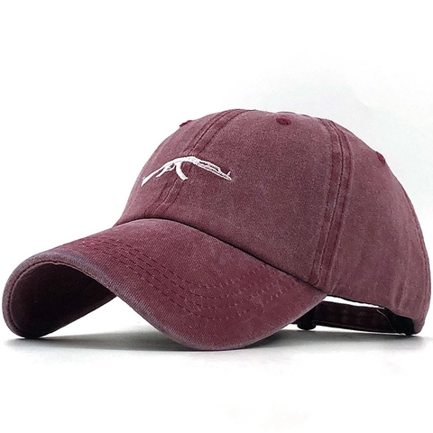 Washed Cotton Baseball Cap Retro Streetwear Distressed Rifle Pistol Embroidery Adjustable Sun Hat For Men Women