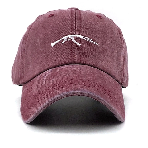 Washed Cotton Baseball Cap Retro Streetwear Distressed Rifle Pistol Embroidery Adjustable Sun Hat For Men Women