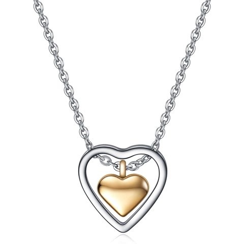 Double Heart Pendant Necklace 304 Stainless Steel Hollow Design Initial Letter Engraved Minimalist Daily Wear For Women