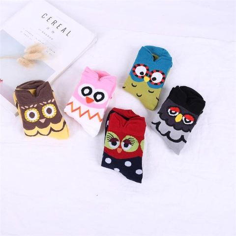 Women Cute Owl Cartoon Cotton Blend Mid-Calf Socks Novelty Animal Patterned Soft Breathable Casual Crew Hosiery Girls