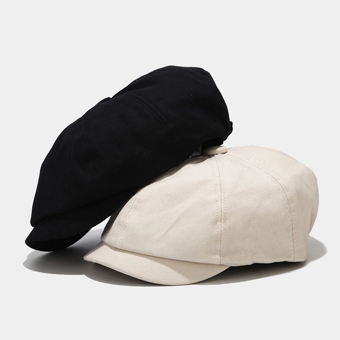 Newsboy Cap Cotton Twill 8 Panel Octagonal Hat Retro Casual Solid Color Breathable Sunshade Streetwear For Men Women