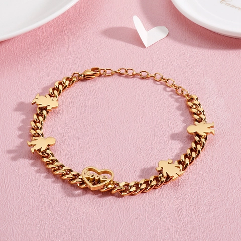 Edelstahl Panzerkette Armband Mit Herz Und Jungen Mädchen Figuren Anhänger Für Damen Mode Schmuck Geschenk
