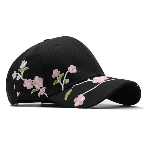 Women Baseball Cap Pure Cotton Floral Cherry Blossom Embroidery Adjustable Breathable Sun Protection Casual Hat
