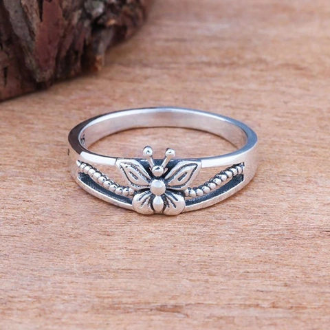 Anillo De Mariposa Para Mujer Vintage Cobre Plateado Motivo Animal Joyería De Dedo Retro Alas Texturizadas