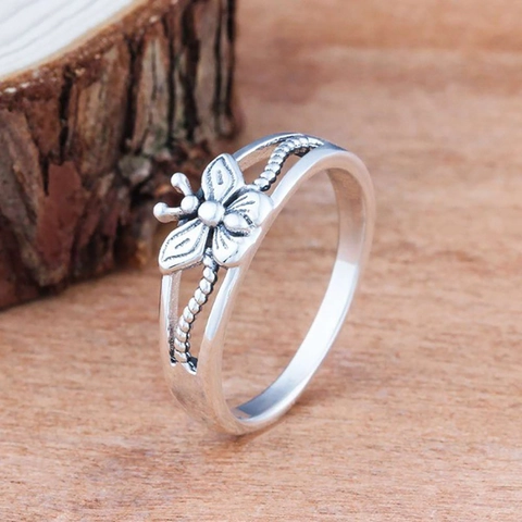 Anillo De Mariposa Para Mujer Vintage Cobre Plateado Motivo Animal Joyería De Dedo Retro Alas Texturizadas