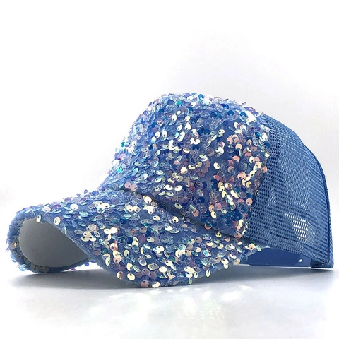Casquette De Baseball À Paillettes Brillantes Coton Maille Respirante Chapeau Camionneur Réglable Protection Solaire Unisexe