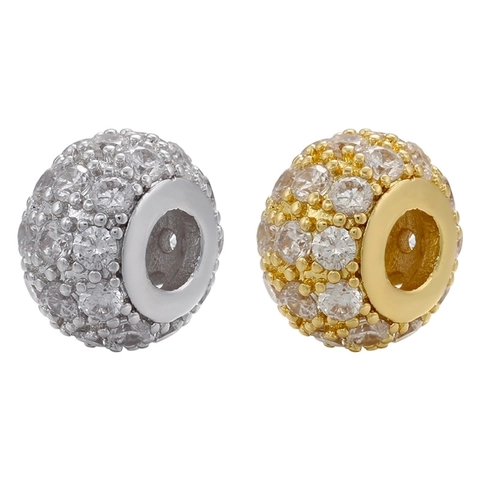 Micro Pave Cubic Zirconia Large Hole Round Spacer Beads Brass Spherical Charms For DIY Bracelet Necklace Making Jewelry Finding