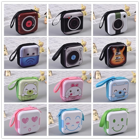 Mini Coin Purse Tinplate Earphone Case Hard Shell Storage Bag With Lanyard Retro Camera Cartoon Pattern Zippered Small Wallet