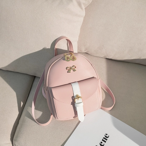 Zainetto Mini in Pelle PU da Donna alla Moda con Fiocco Piccola Borsa a Tracolla Cinghie a Contrasto Borsa da Viaggio