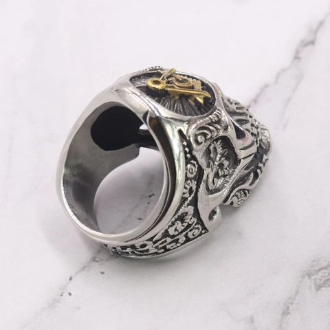 Anello Teschio Da Uomo Acciaio Inossidabile Massoneria G Compasso Squadra Vintage Punk Gotico Gioielli