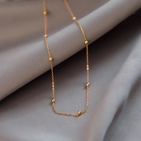 Minimalist Gold Bead Station Necklace For Women Titanium Steel Electroplated Geometric Choker Necklace Fashion Jewelry Gift