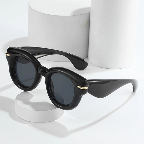 Retro Runde Sonnenbrille Übergroß PC Rahmen UV400 Schutz Trendy Mode Reise Brille Gold Metall Dekor