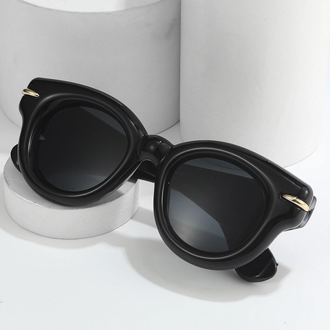 Retro Runde Sonnenbrille Übergroß PC Rahmen UV400 Schutz Trendy Mode Reise Brille Gold Metall Dekor
