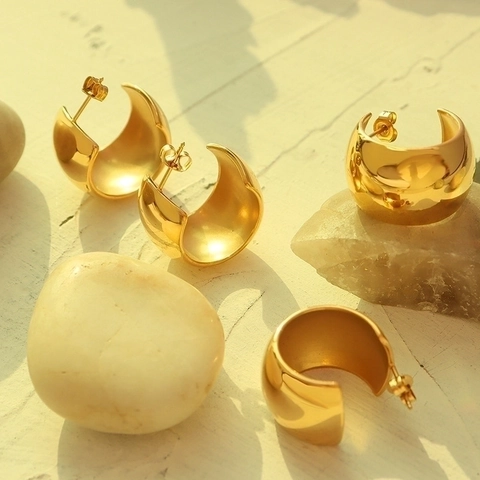 Pendientes De Aro Gruesos En Forma De C Acero Inoxidable Chapado En Oro 18K Pulido Geométrico Liso Joyería De Moda Mujer