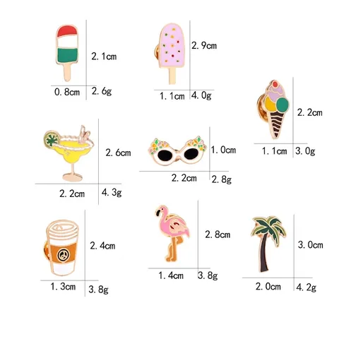 Summer Tropical Enamel Pin Brooch Alloy Flamingo Palm Tree Ice Cream Cocktail Badge For Clothing Backpack Accessories