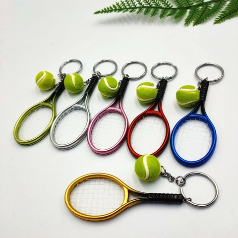 Mini Racchetta Da Tennis E Palla Pelosa Portachiavi Simulazione Sport Ciondolo Borsa Fascino Souvenir Regalo Plastica Lega