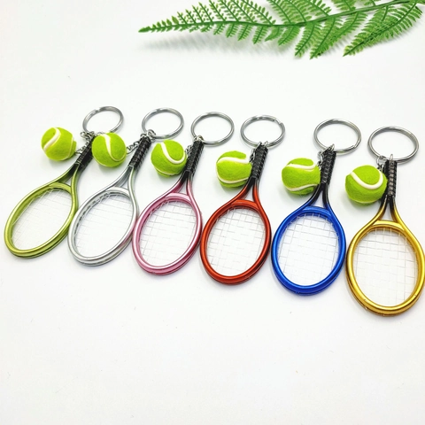 Mini Racchetta Da Tennis E Palla Pelosa Portachiavi Simulazione Sport Ciondolo Borsa Fascino Souvenir Regalo Plastica Lega