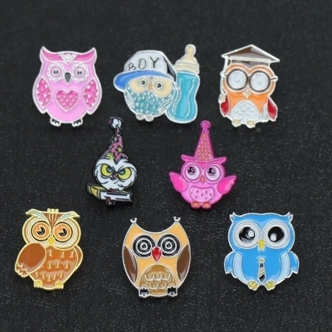 Lot de Broches Émaillées en Forme de Hibou de Dessin Animé en Alliage de Zinc avec Goutte d'Huile pour Vêtements Sac à Dos Accessoires Bijoux Unisexe