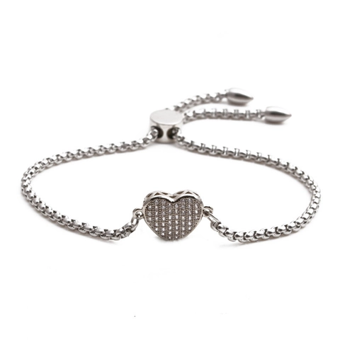 Pulsera Corazón Acero Inoxidable Cordón Ajustable Micro Pavé Circón Joyería Moda Unisex