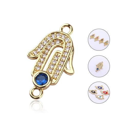 Evil Eye Hamsa Hand Anhänger Verbinder Für DIY Schmuckherstellung Vergoldetes Kupfer Zirkon Trendiger Glücksschutz Schmuck
