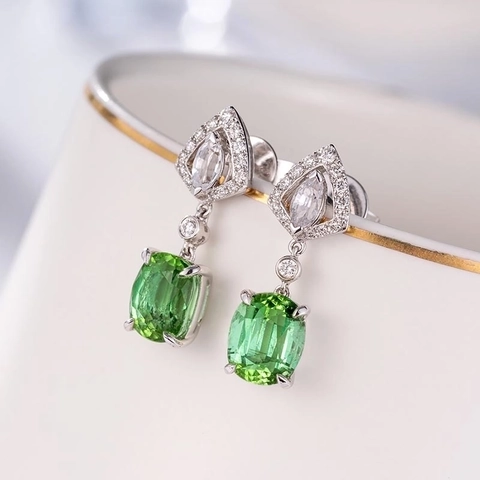 Dangle Earrings Copper Elegant Emerald Cut Green Zircon With Sparkly Rhinestone Accents For Women Accessories