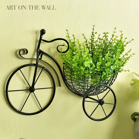 Bicycle Wall Hanging Decor Iron Flower Basket European Style Metal Plant Holder Rack Home Living Room Decoration