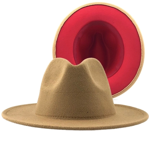 Unisex Wide Brim Fedora Hat Two-Tone Contrast Color Cashmere Wool Felt Fashion Jazz Hat Classic Style