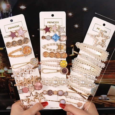 Korean Style Artificial Pearl Hair Clips For Women Girls Mermaid Starfish Bow Hairpins Rhinestone Hair Accessories