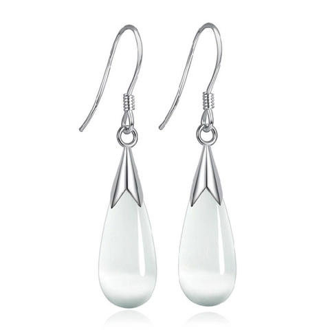 925 Sterling Silver Artificial Cat Eye Stone Teardrop Dangle Earrings Elegant Water Drop Ear Hook For Women Fashion Jewelry