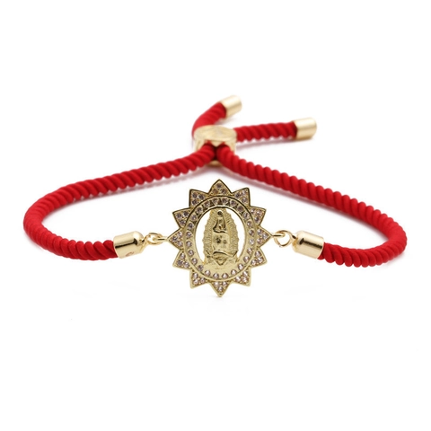 Virgin Mary Pendant Adjustable Bracelet Copper Micro Pave Zircon Religious Hand Woven Rope Women Jewelry Boho