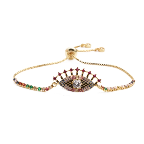 Evil Eye Armband Vergoldetes Kupfer Bunte Zirkonia Verstellbare Schiebeverschluss Mode Boho Schmuck Für Damen
