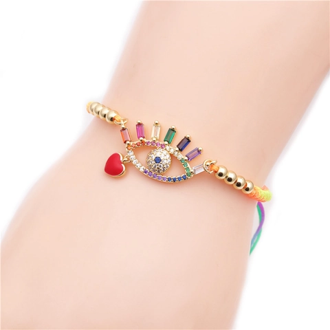 Evil Eye Armband Kupfer Mikro-Zirkon Verstellbar Herz Anhänger Böhmischer Schmuck Für Damen Herren