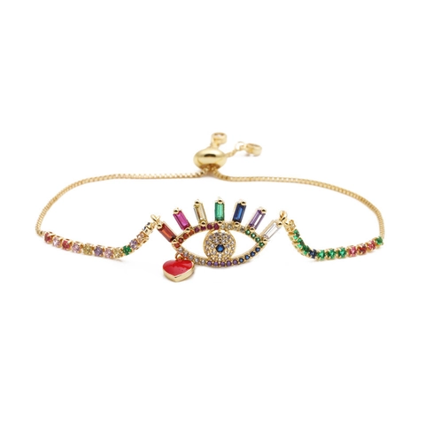 Evil Eye Heart Bracelet Copper Colorful Micro Pave Zircon Adjustable Gold Plated Fashion Jewelry For Women Men