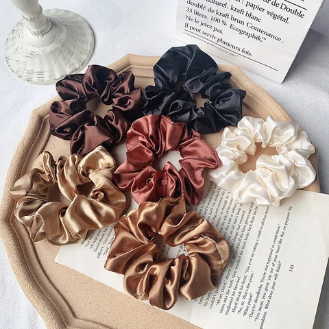 Large Satin Satin Scrunchies Elastic Hair Ties Solid Color Shiny Soft Hairband Accessories For Women Girls Daily Wear