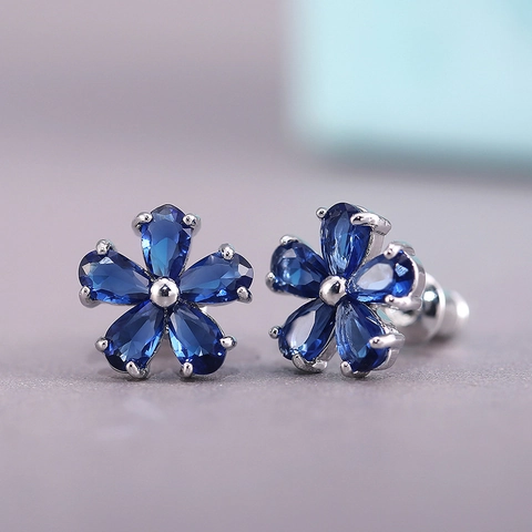 Copper Flower Stud Earrings Zircon Inlaid Korean Style Fresh Floral Jewelry Accessories For Women And Students Elegant