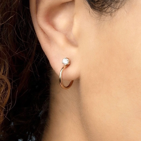 Orecchini Minimalisti a Forma di C Geometrici per Donna Orecchini a Bottone in Rame con Strass e Perno in Argento Sterling 925