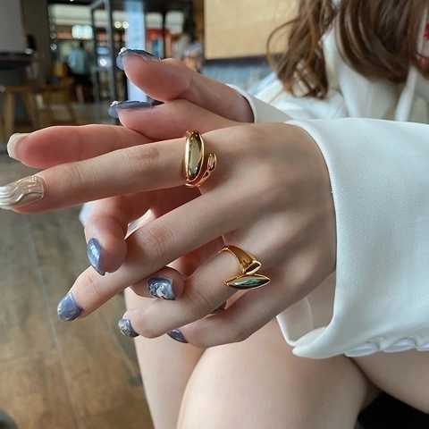 Minimalist Irregular Geometric Liquid Metal Open Rings S925 Sterling Silver Base Gold Plated Adjustable Jewelry For Women