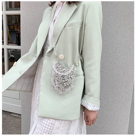 Acrylic Crystal Hand Beaded Evening Bag Tassel Water Drop Crossbody Handbag For Wedding Party Elegant Sweet