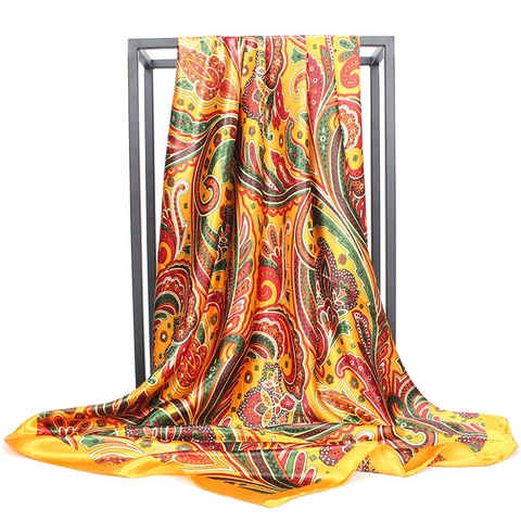Γυναικείο Vintage Τετράγωνο Μαντήλι Satin με Paisley Print Μεγάλη Μαντήλα Bandana Bohemian Στυλ Σάλι για το Λαιμό