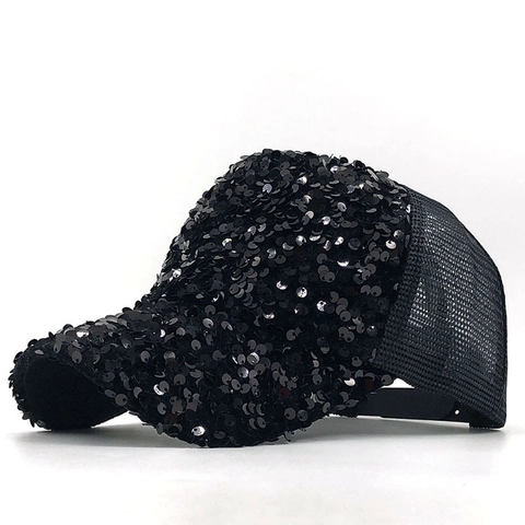 Casquette De Baseball À Paillettes Brillantes Coton Maille Respirante Chapeau Camionneur Réglable Protection Solaire Unisexe