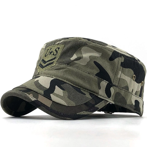 Βαμβακερό Καπέλο Cadet Στρατιωτικό Στυλ Vintage Επίπεδη Κορυφή Με Κέντημα US Ρυθμιζόμενο Για Εξωτερικούς Χώρους