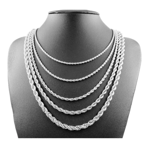 Collana a Corda in Acciaio Inossidabile Unisex Catena a Maglie Intrecciate Tono Argento Gioielli per Uomo Donna Diverse Dimensioni